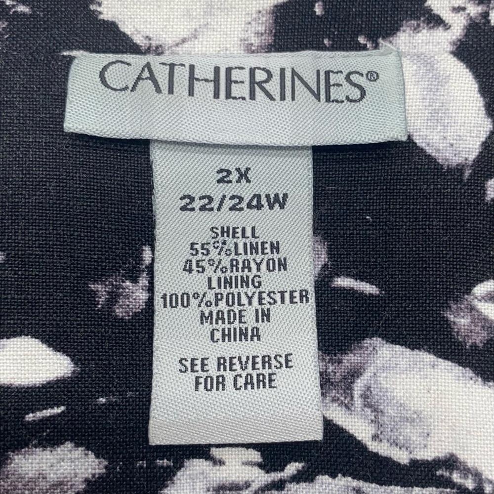 Catherines Monochrome Floral Open Jacket 2X 3/4 SL Pockets Black/White - Picture 3 of 11